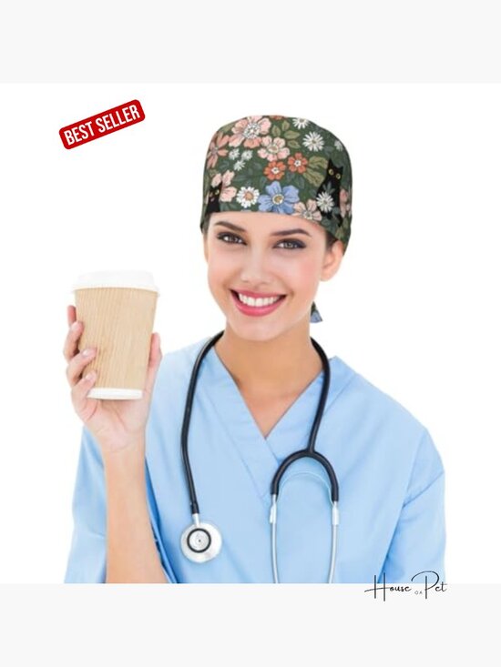 Scrub Cap with Sweatband, Adjustable Tie Back Hat, Breathable Work Cap for main image 7